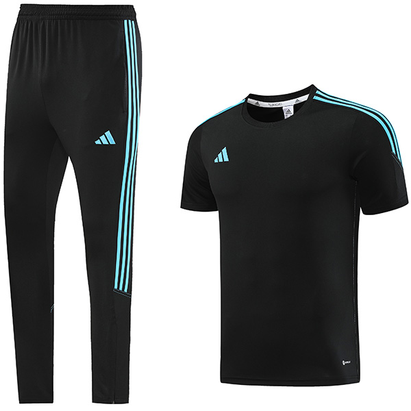 Adas kit da allenamento casual abbigliamento sportivo uniforme tuta da calcio nera da uomo maglia da calcio manica corta sportiva 2023-2024